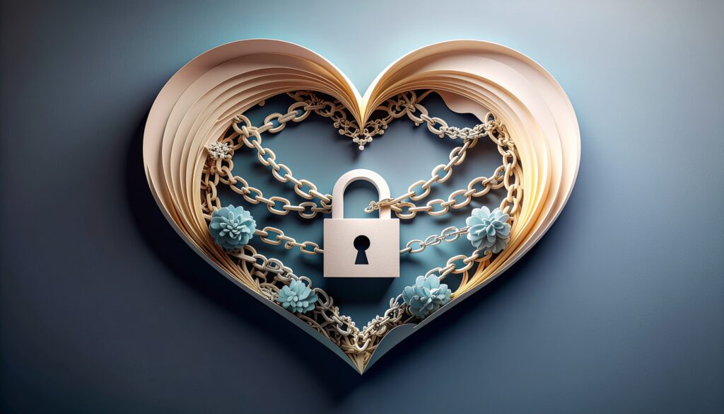 Papercut hart met slot en kettingen als symbool van een verhard hart tegenover God