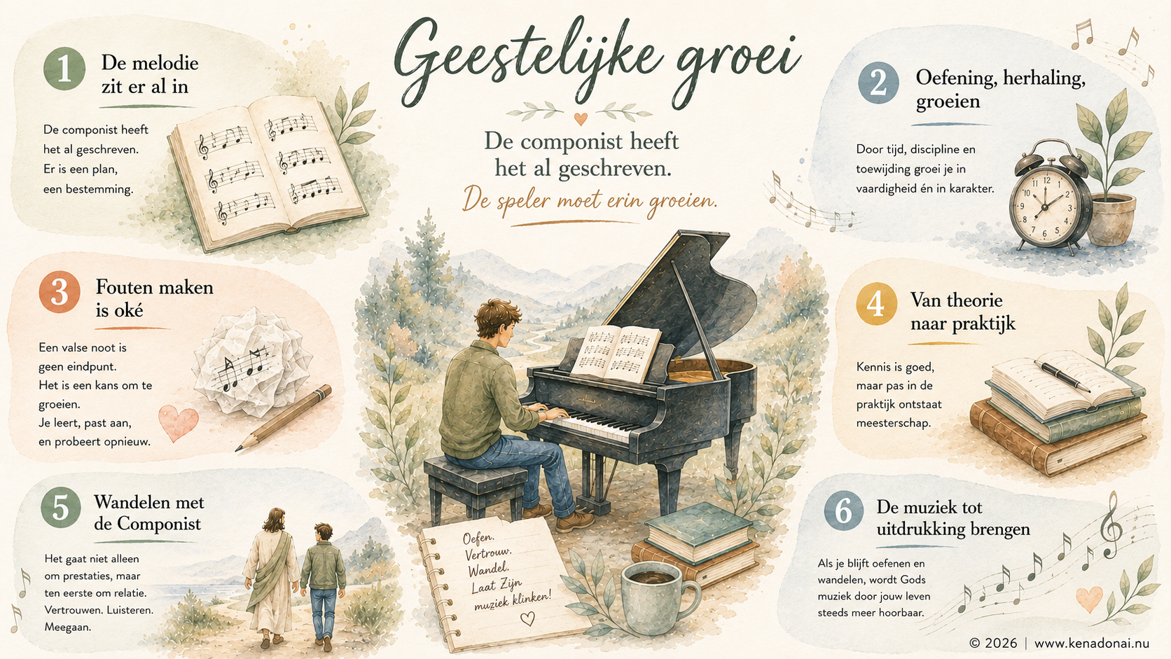 infographic van geestelijke groei met zes stappen.